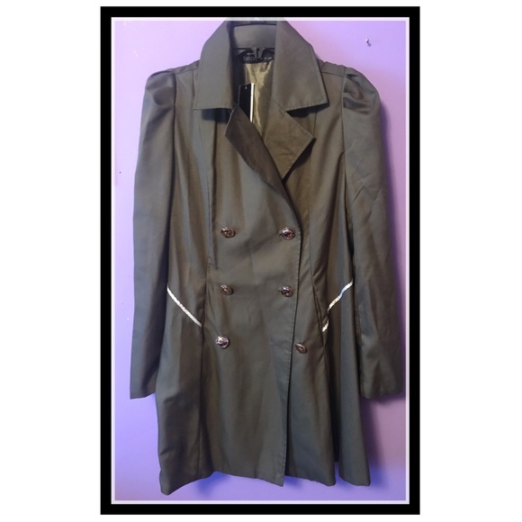 Jackets & Blazers - Olive Green Military Style Trench Coat
